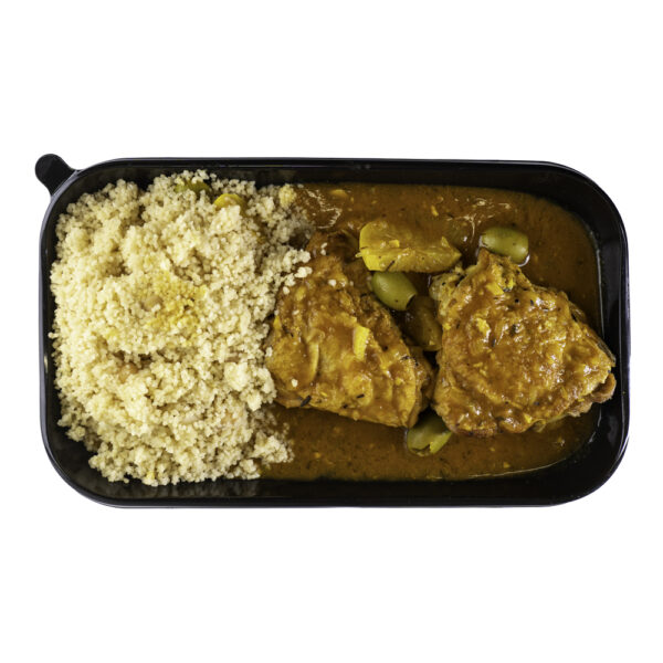 Tajine de poulet au citron confit, semoule - la part